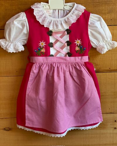 Kids Dirndl - Hot Pink with embroidered Alpine Flowers